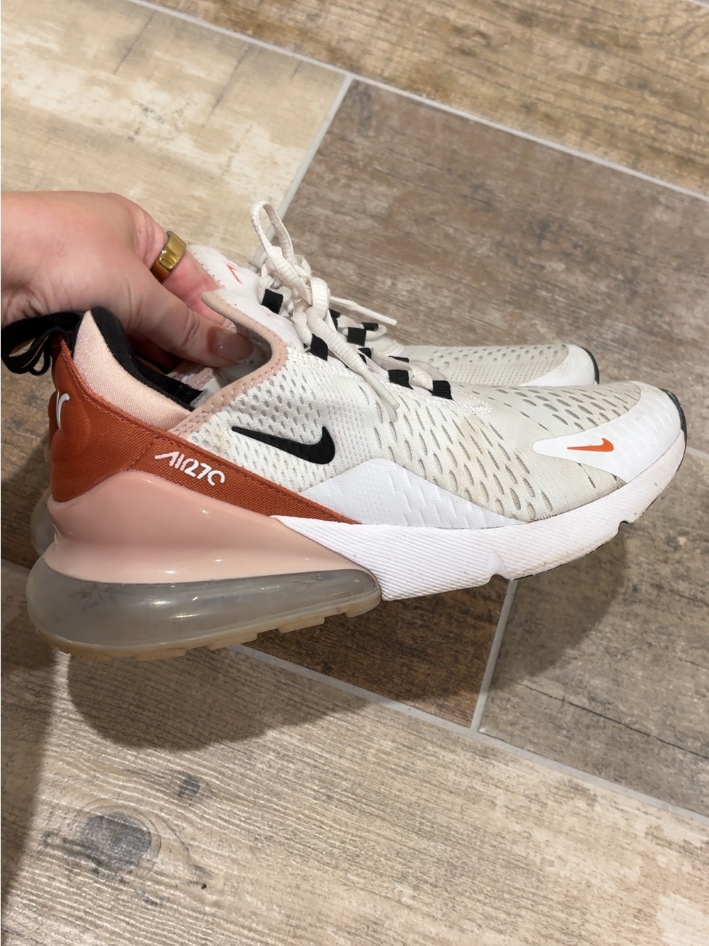 Nike Air Max 270 White Peach and Rust Athletic Sneakers